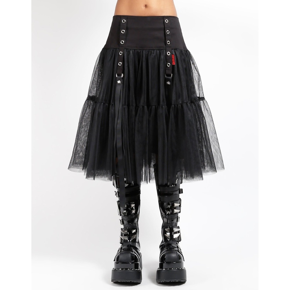 NEW Tripp NYC Tutu ribbon tulle midi skirt Size XL black skull goth punk rock